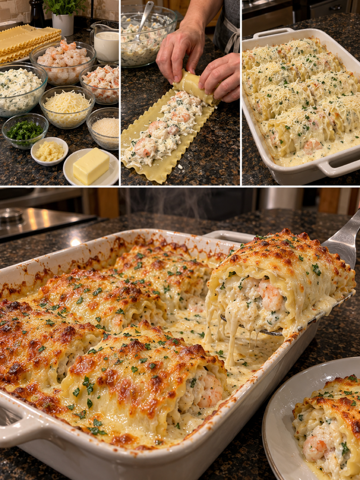 Easy Gourmet Seafood Lasagna Roll Ups With Garlic Butter Sauce