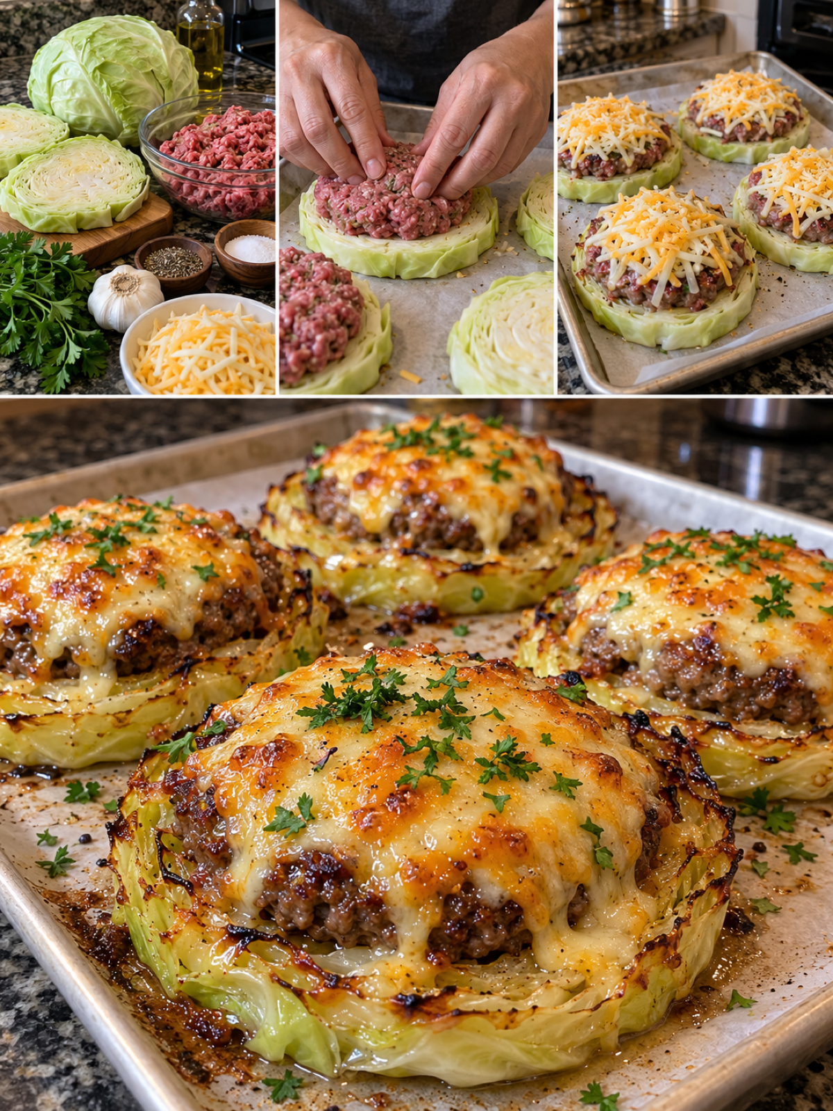 Easy Oven Baked Cabbage Burgers With Melted Cheese