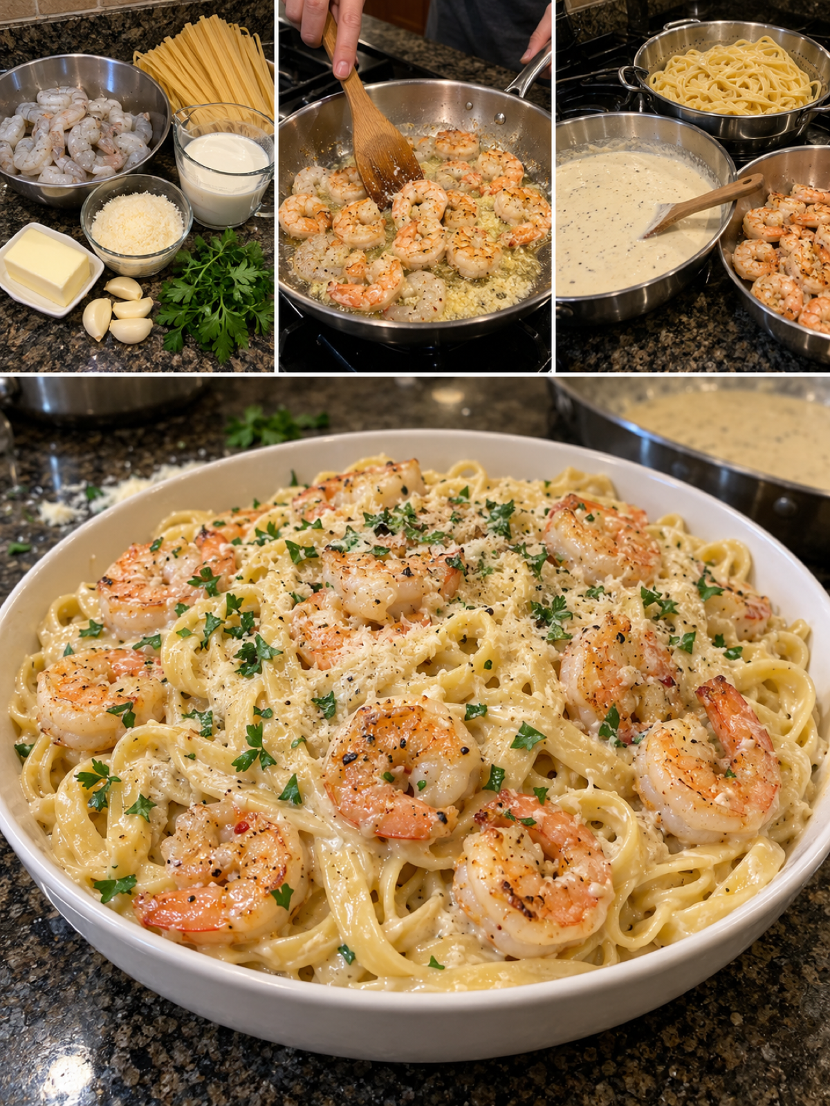 Easy Creamy Garlic Butter Shrimp Fettuccine Alfredo Recipe