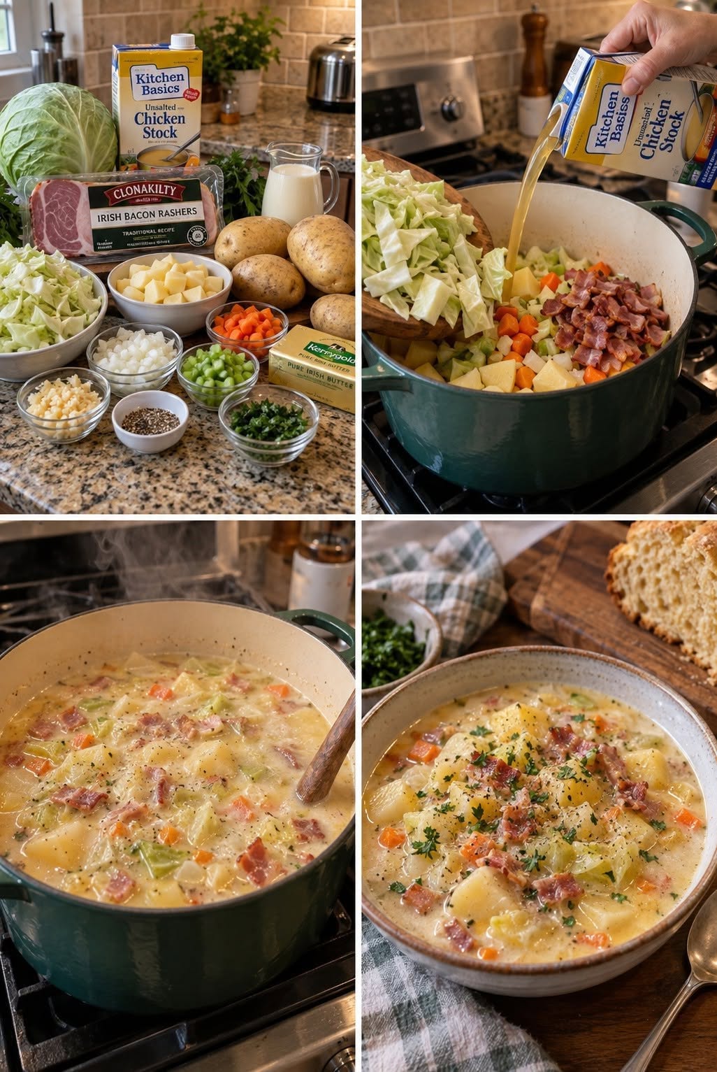 Cozy Irish Bacon, Cabbage, and Potato Soup Recipe