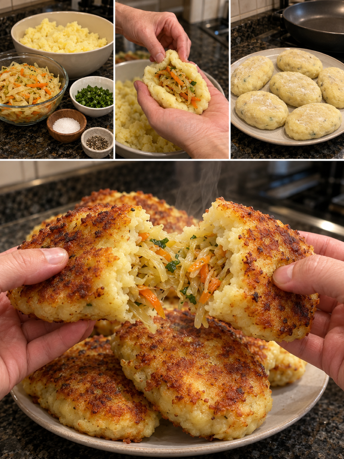 Easy Potato Cakes with Cabbage Filling Recipe