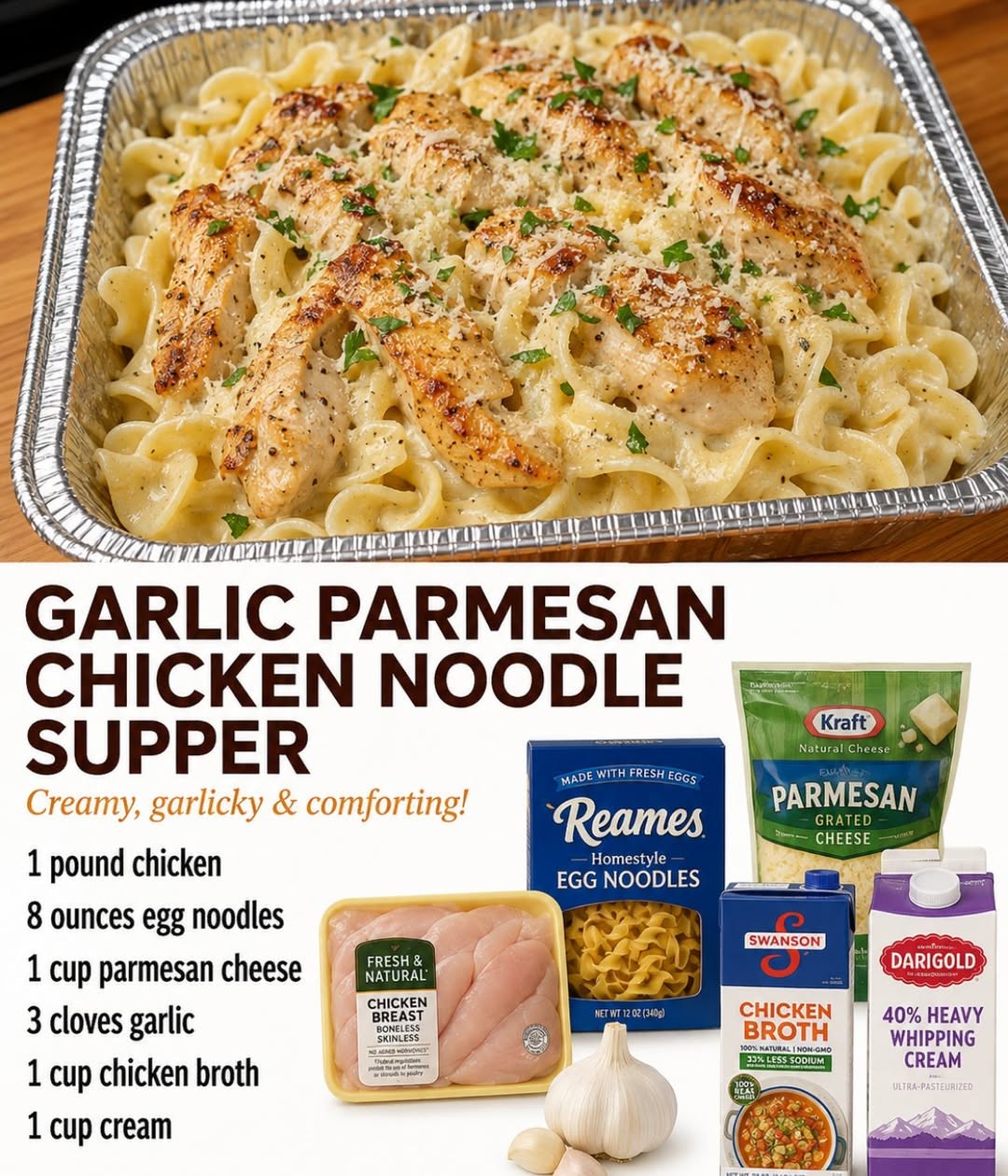 Creamy Garlic Parmesan Chicken Noodle Supper Recipe