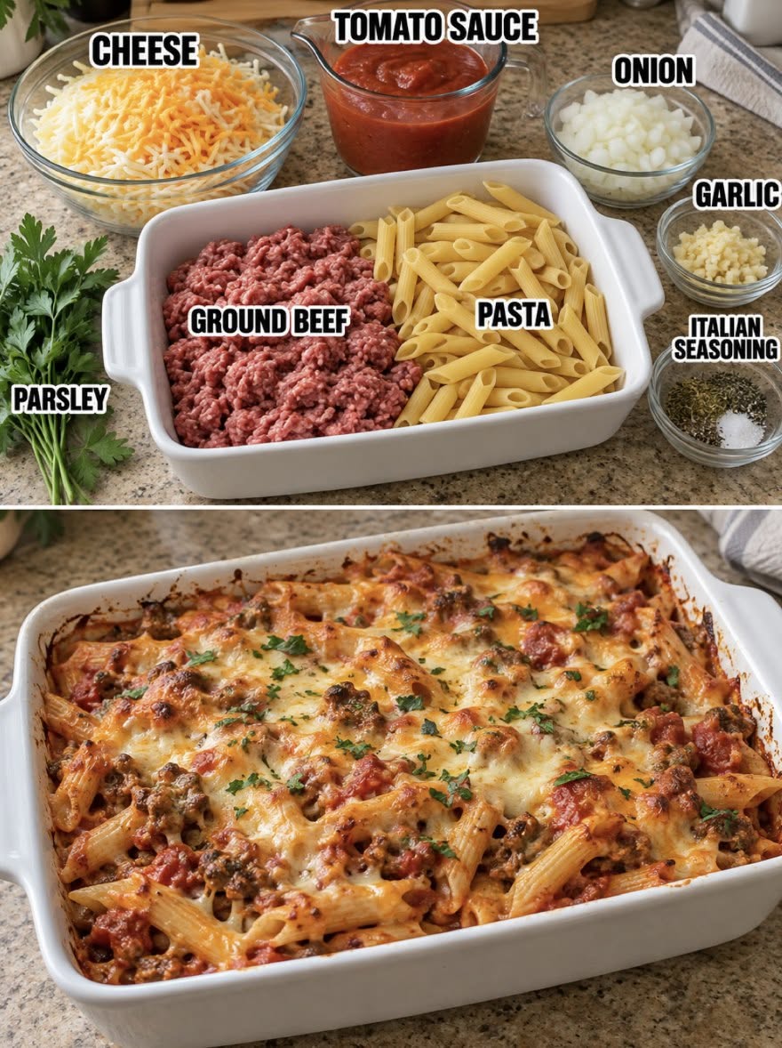 Easy Cheesy Ground Beef Pasta Bake Recipe for Dinner