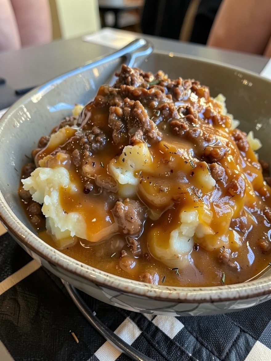 The Best Creamy Mashed Potatoes with Savory Beef Gravy