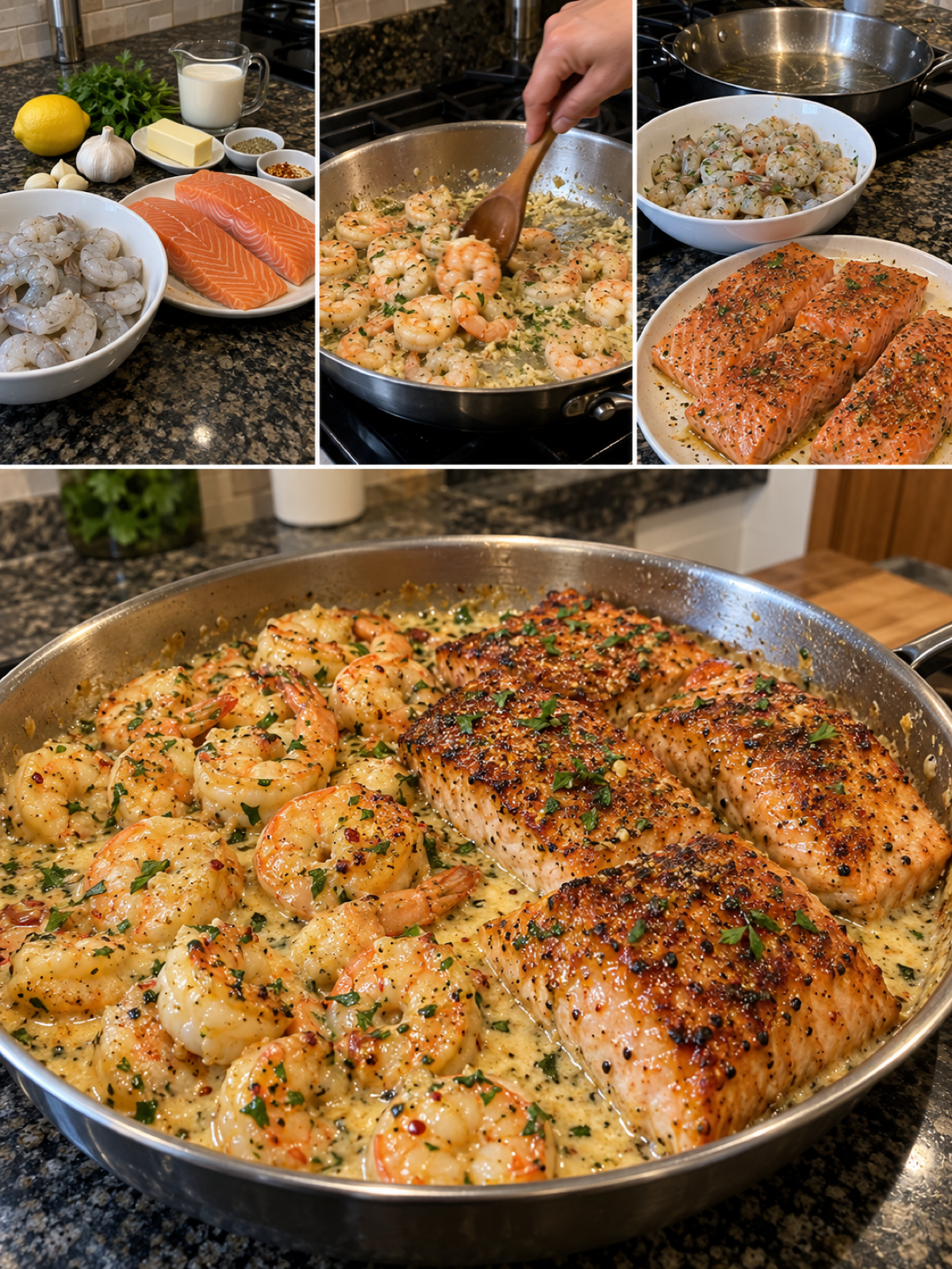 Easy Creamy Garlic Butter Shrimp and Seared Salmon Recipe