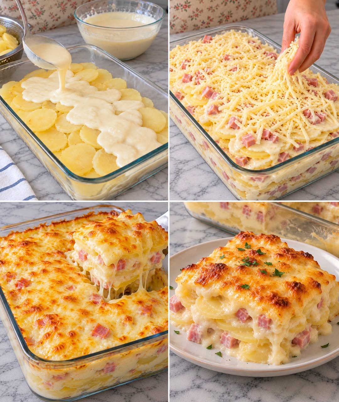 Easy Cheesy Gratin Potatoes with Ham Recipe for Dinner