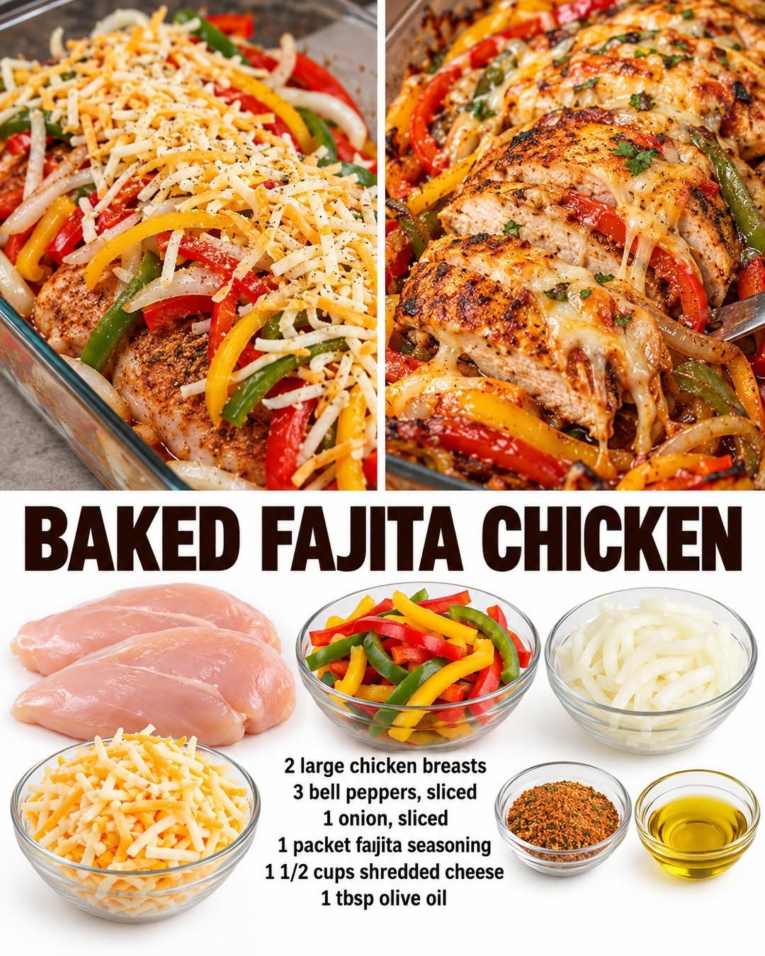 Easy Baked Fajita Chicken with Colorful Peppers & Cheese