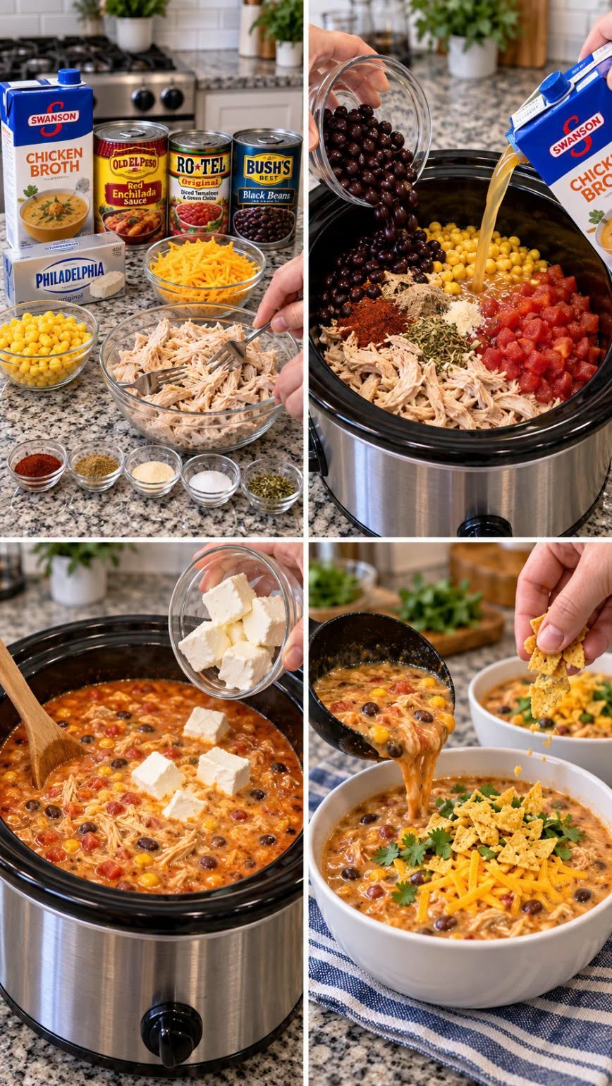 Easy Creamy Crock-Pot Chicken Taco Soup Recipe