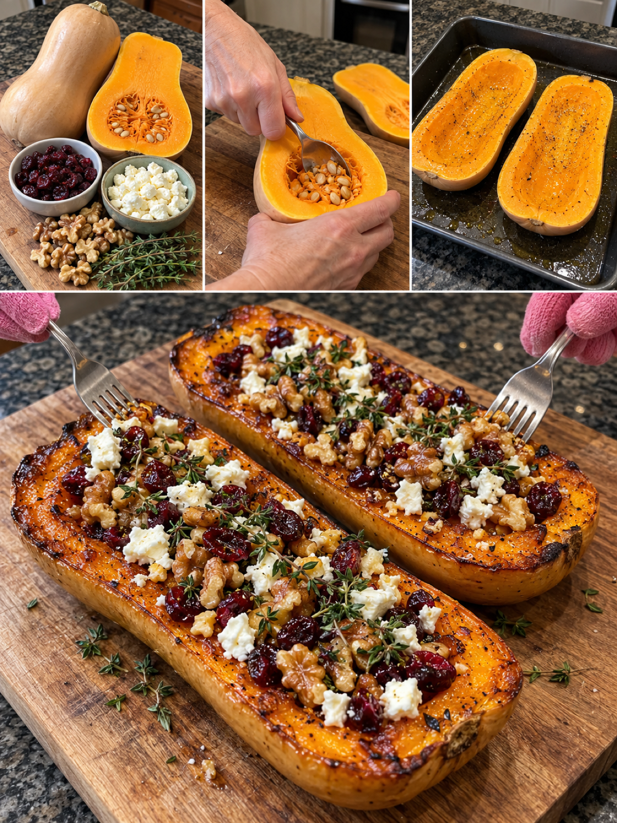 Easy Roasted Butternut Squash With Cranberries & Feta
