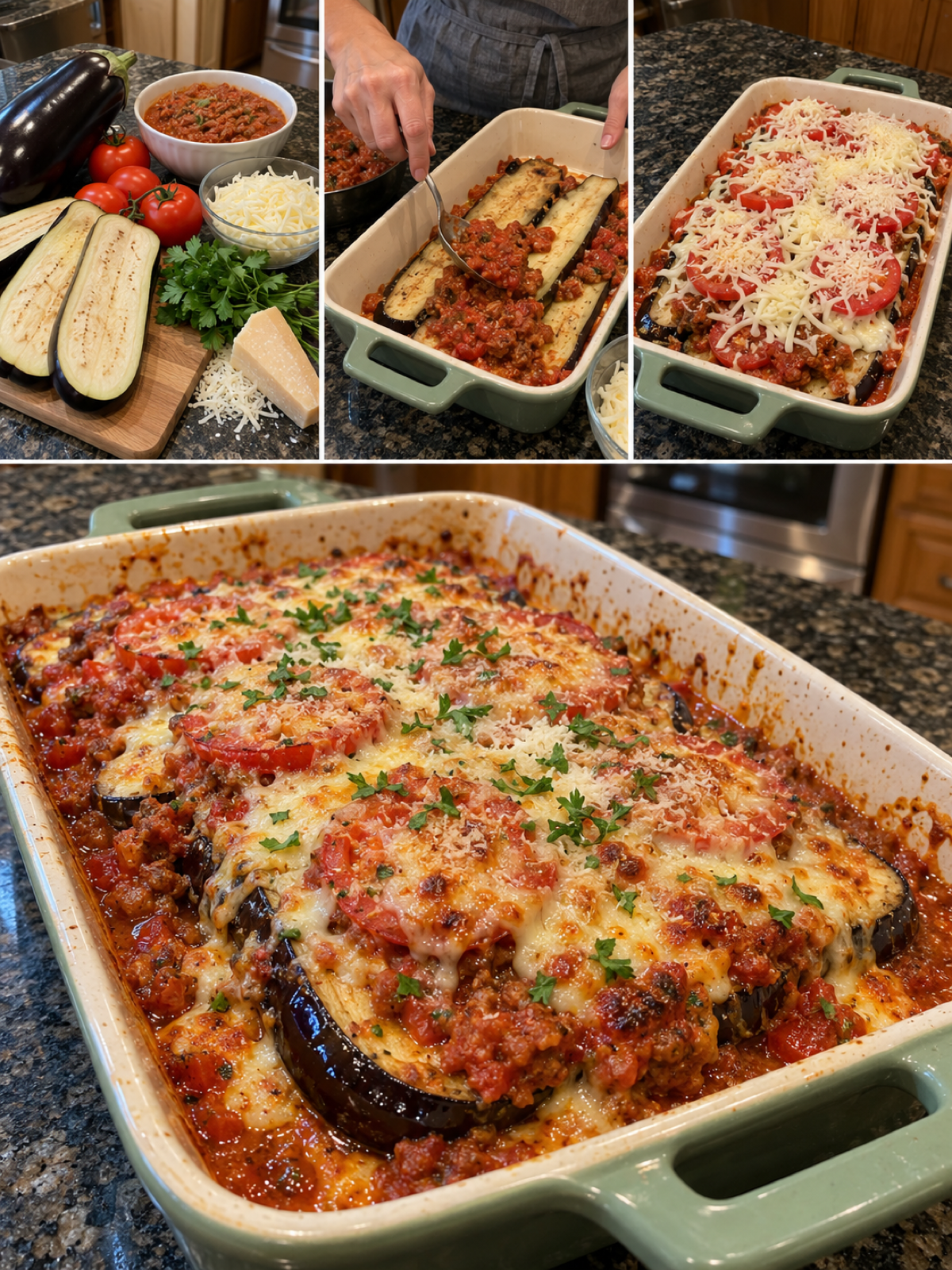 Easy Baked Eggplant Parmesan with Meat Sauce Recipe