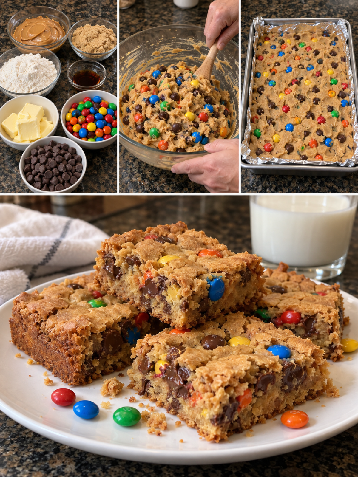 Easy Peanut Butter M&M Cookie Bars Recipe - Chewy Delight