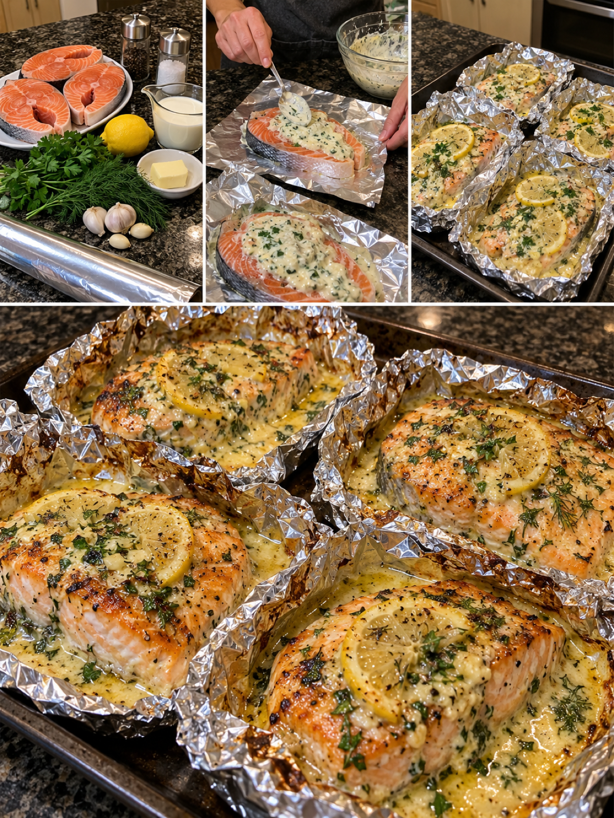 Easy Creamy Garlic Herb Salmon Steak Foil Packs Recipe