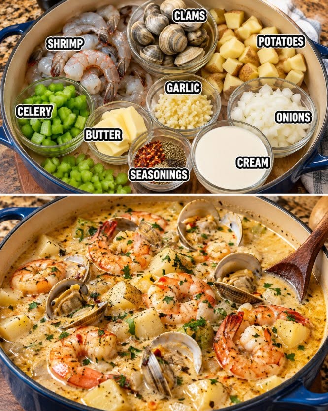 Spicy Garlic Butter Shrimp & Clam Chowder - Creamy Delight
