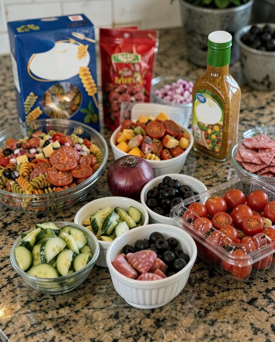 Easy Italian Pasta Salad with Fresh Vegetables & Cheese