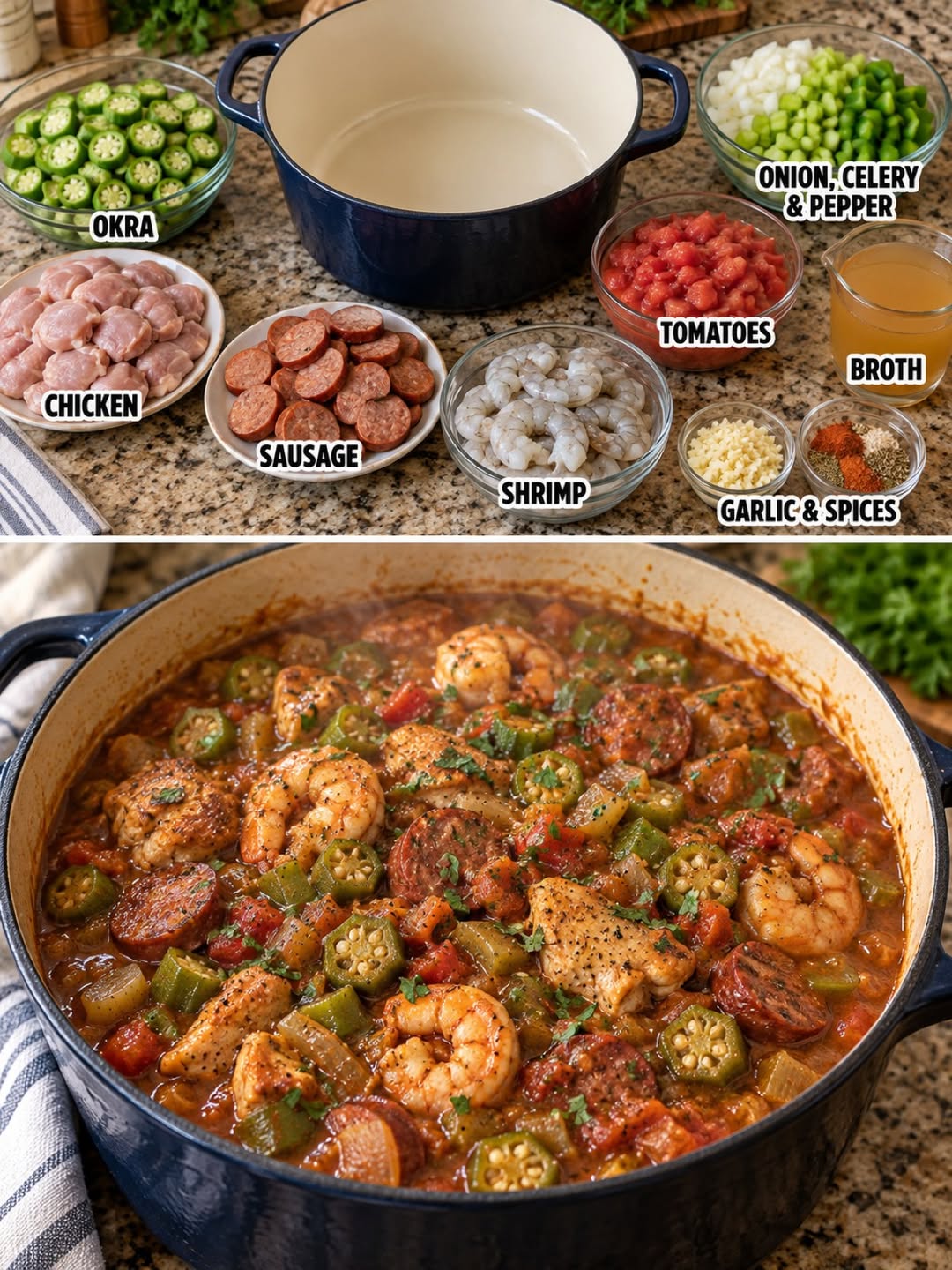 Delicious Okra Stew with Chicken, Sausage & Shrimp Recipe