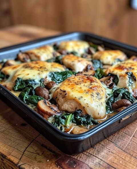 Easy Low-Carb Chicken Spinach and Mushroom Bake Recipe