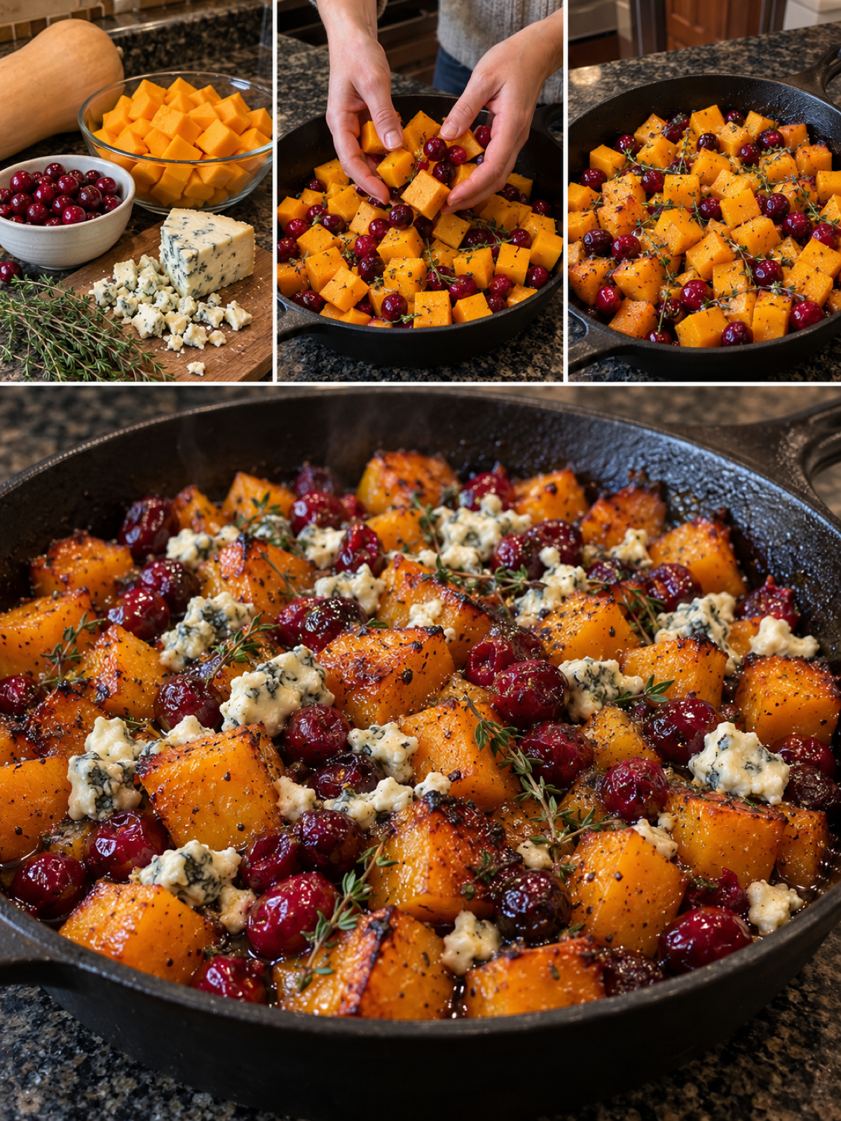 Easy Roasted Butternut Squash with Cranberries & Blue Cheese