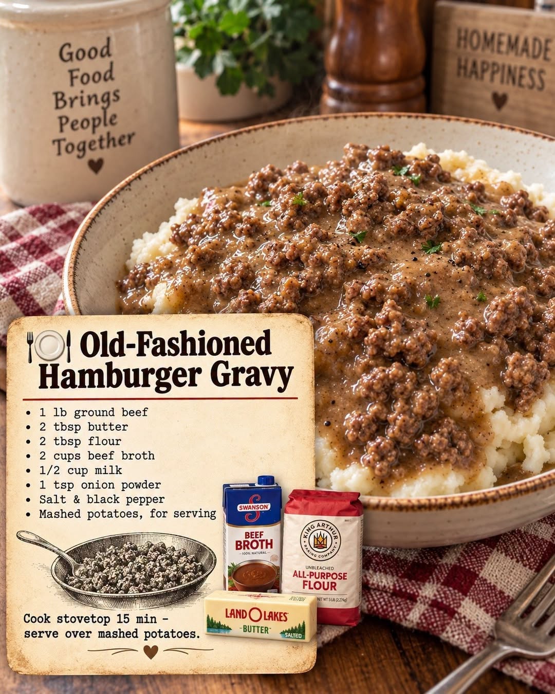 The Best Old-Fashioned Hamburger Gravy Over Mashed Potatoes