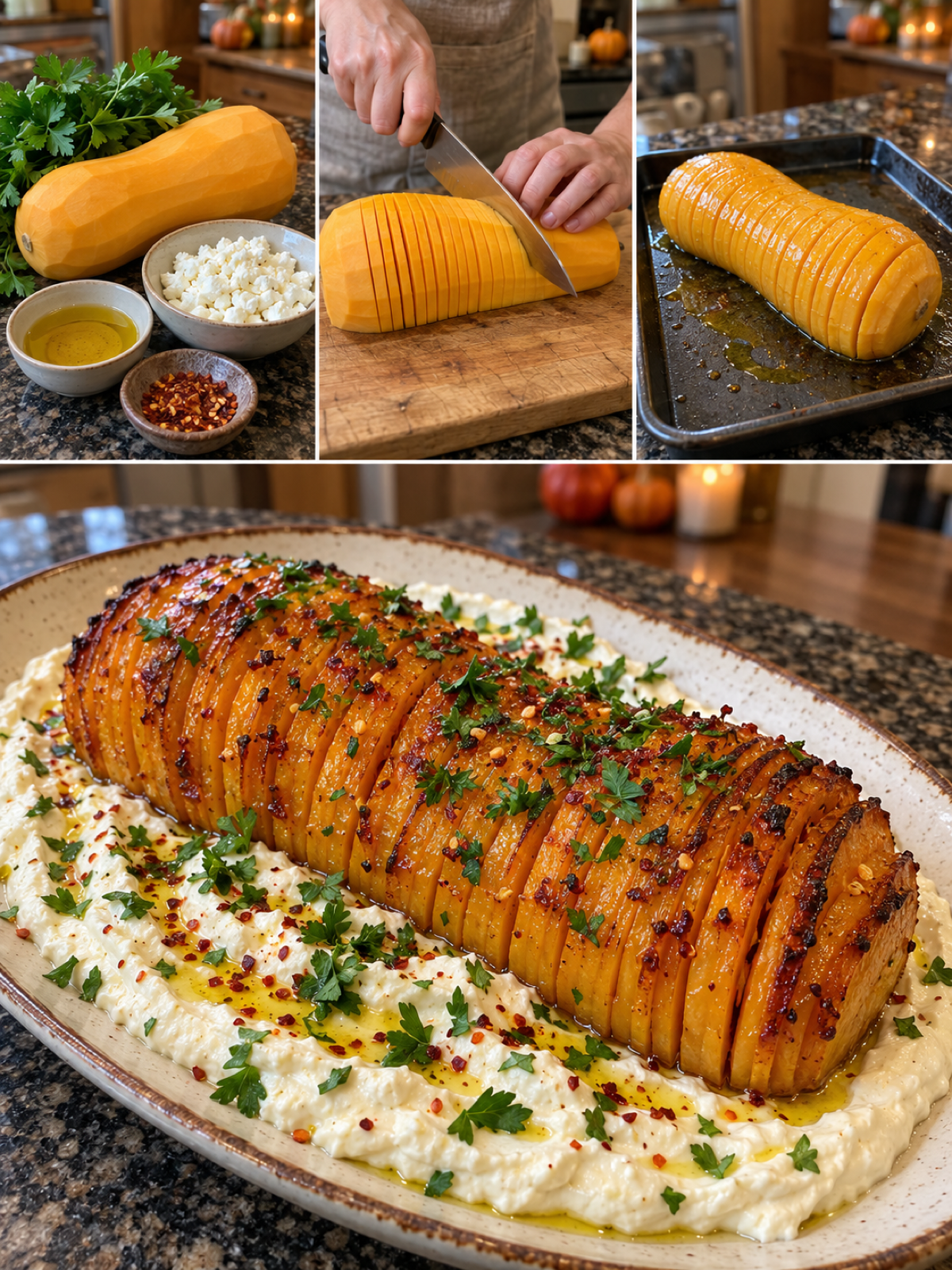 Easy Roasted Butternut Squash With Creamy Feta Dip