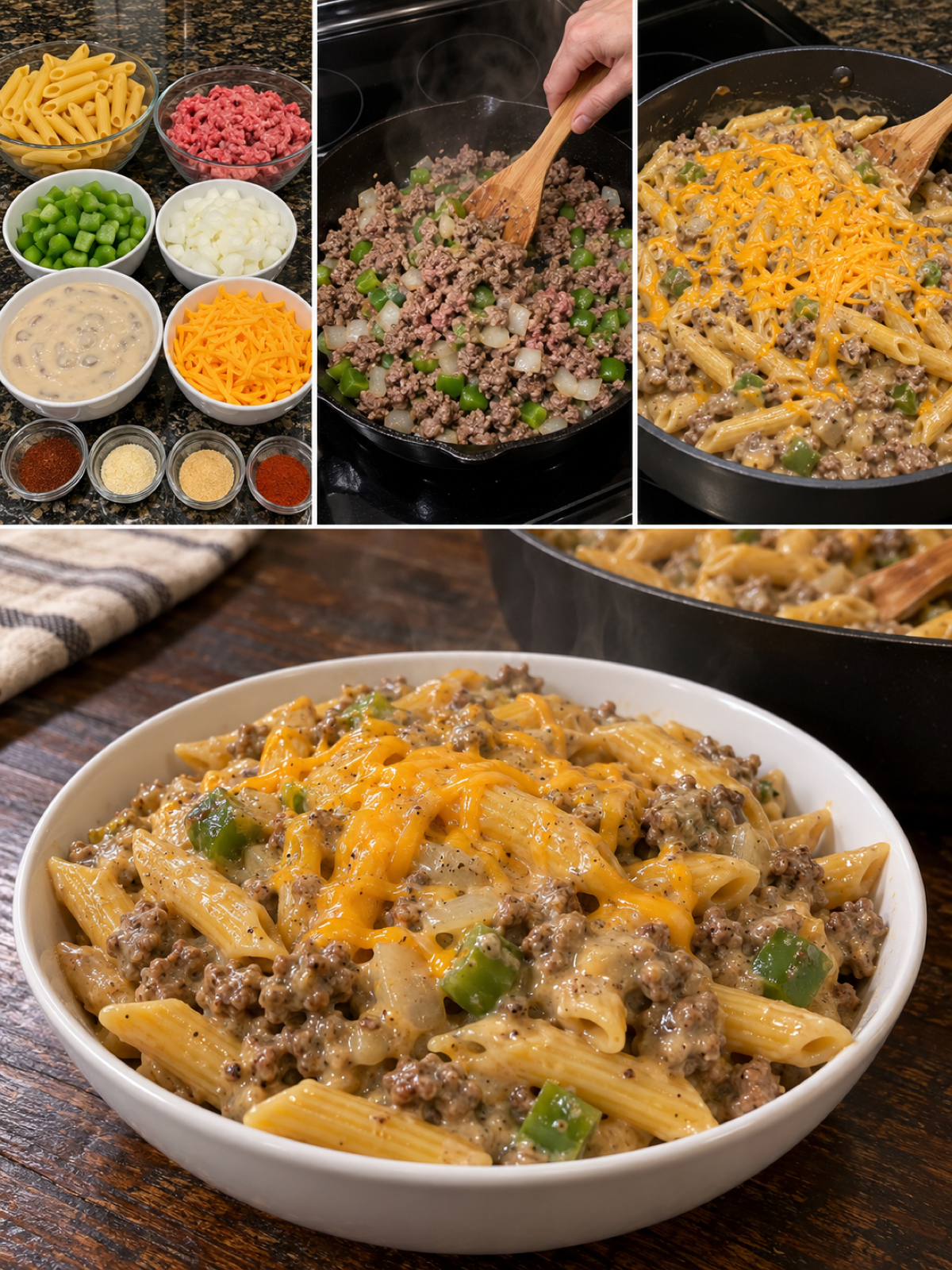 Easy Creamy Beef & Pepper Penne Skillet Recipe