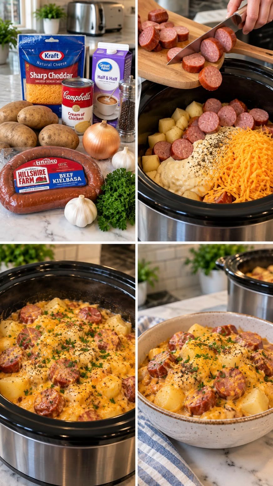 Easy Slow Cooker Cheesy Kielbasa & Potatoes Recipe