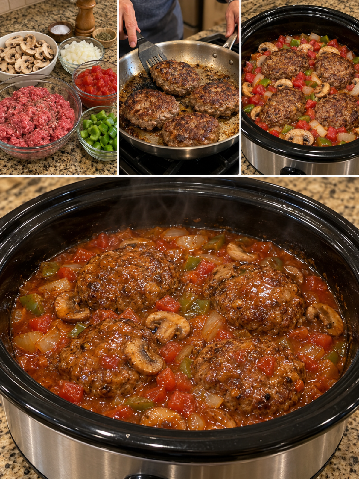 Easy Crock Pot Salisbury Steak With Mushroom Tomato Gravy
