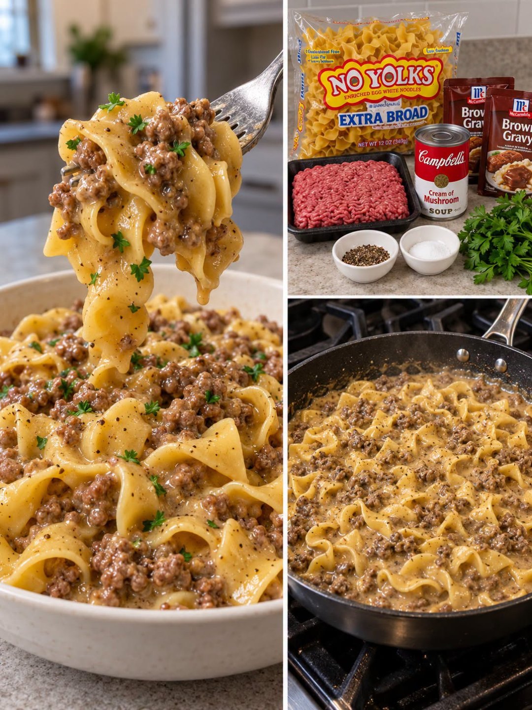 Easy Creamy Garlic Beef & Egg Noodle Skillet Recipe