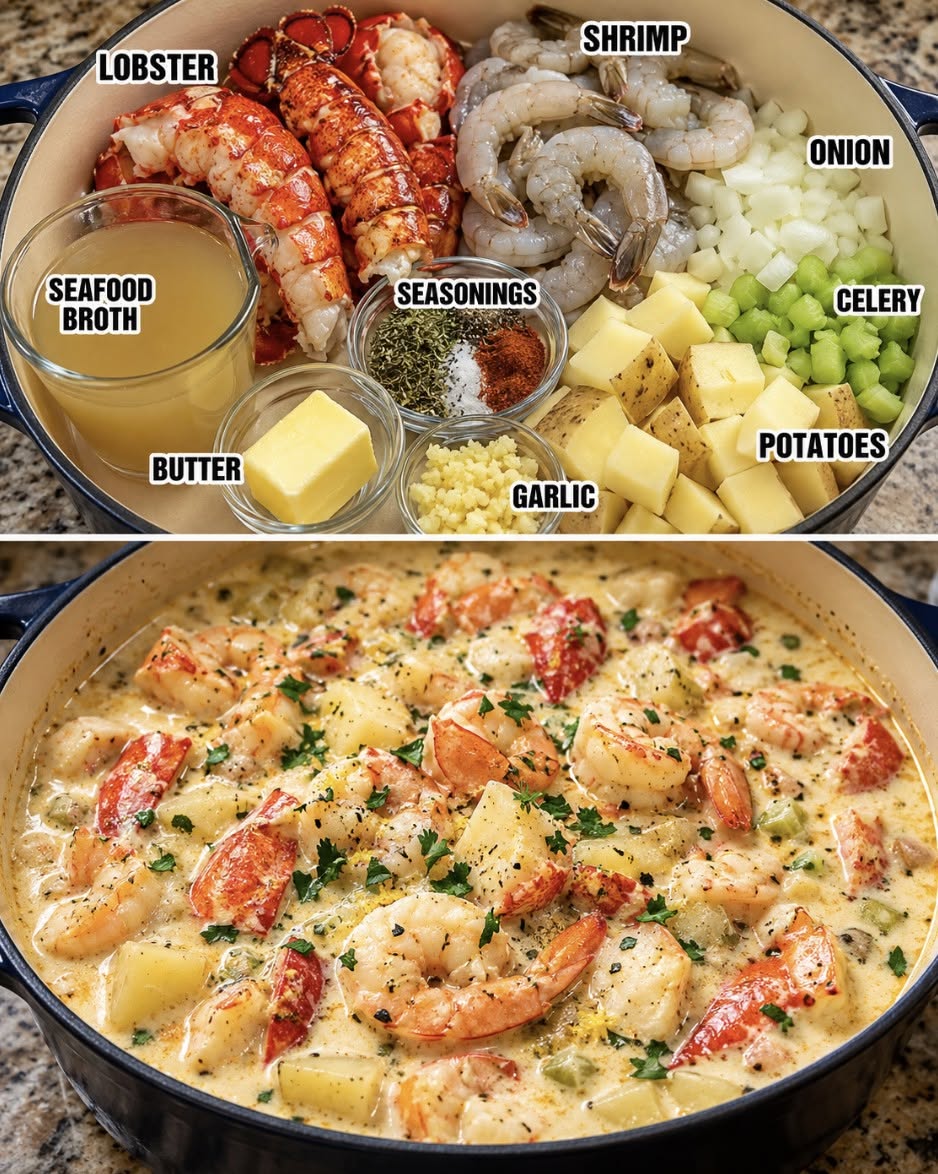 The Best Creamy Lemon Garlic Lobster & Shrimp Chowder
