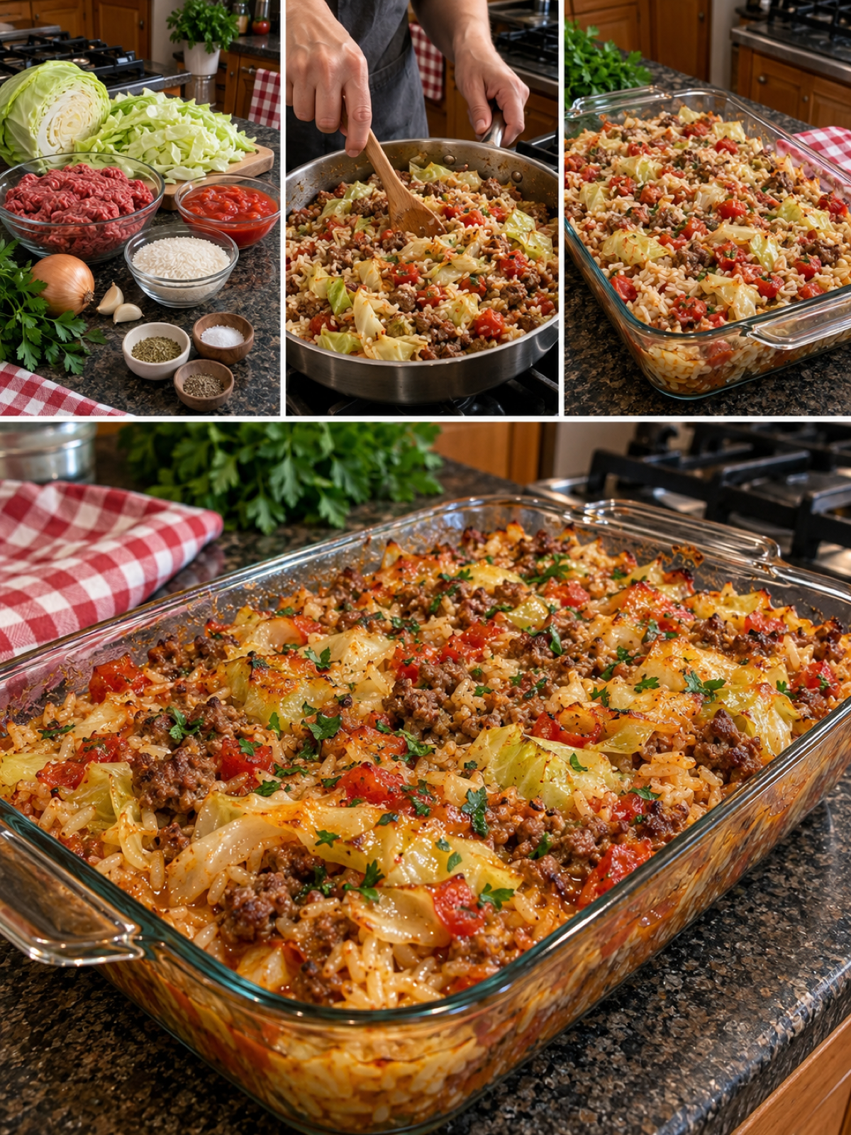 Easy Baked Ground Beef & Cabbage Roll Casserole Recipe