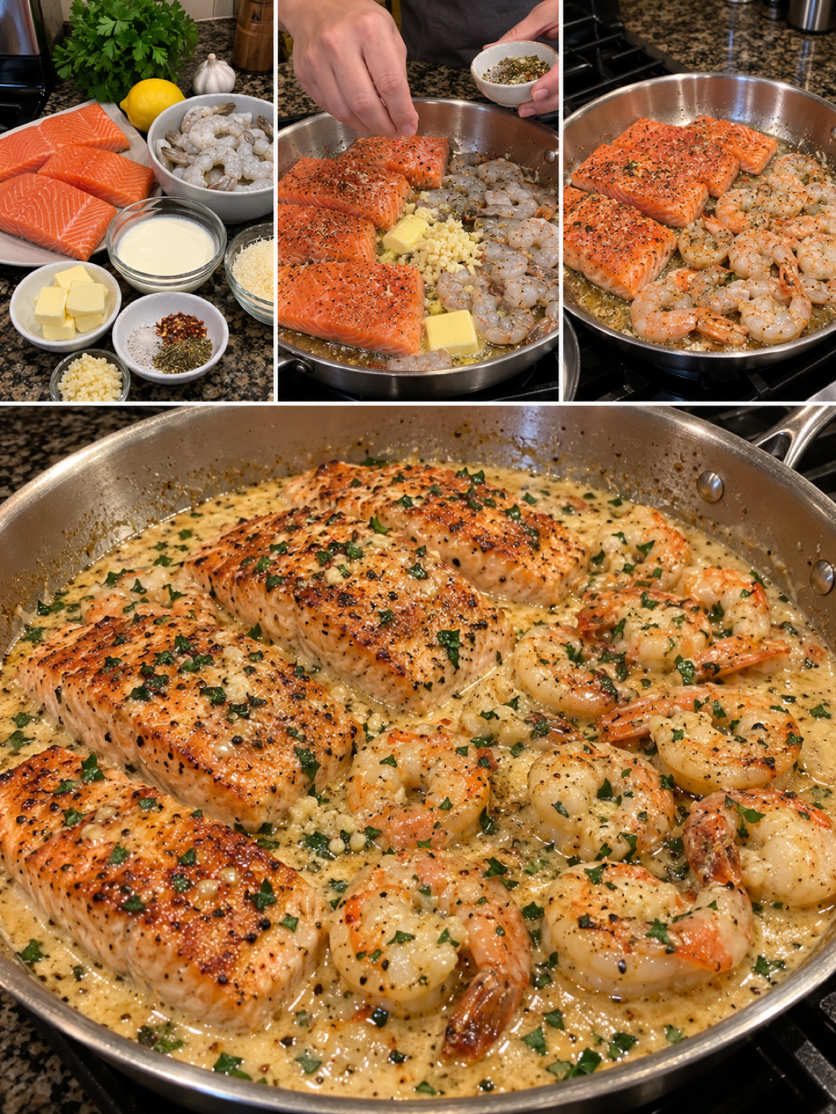 Easy Creamy Garlic Butter Salmon and Shrimp Recipe