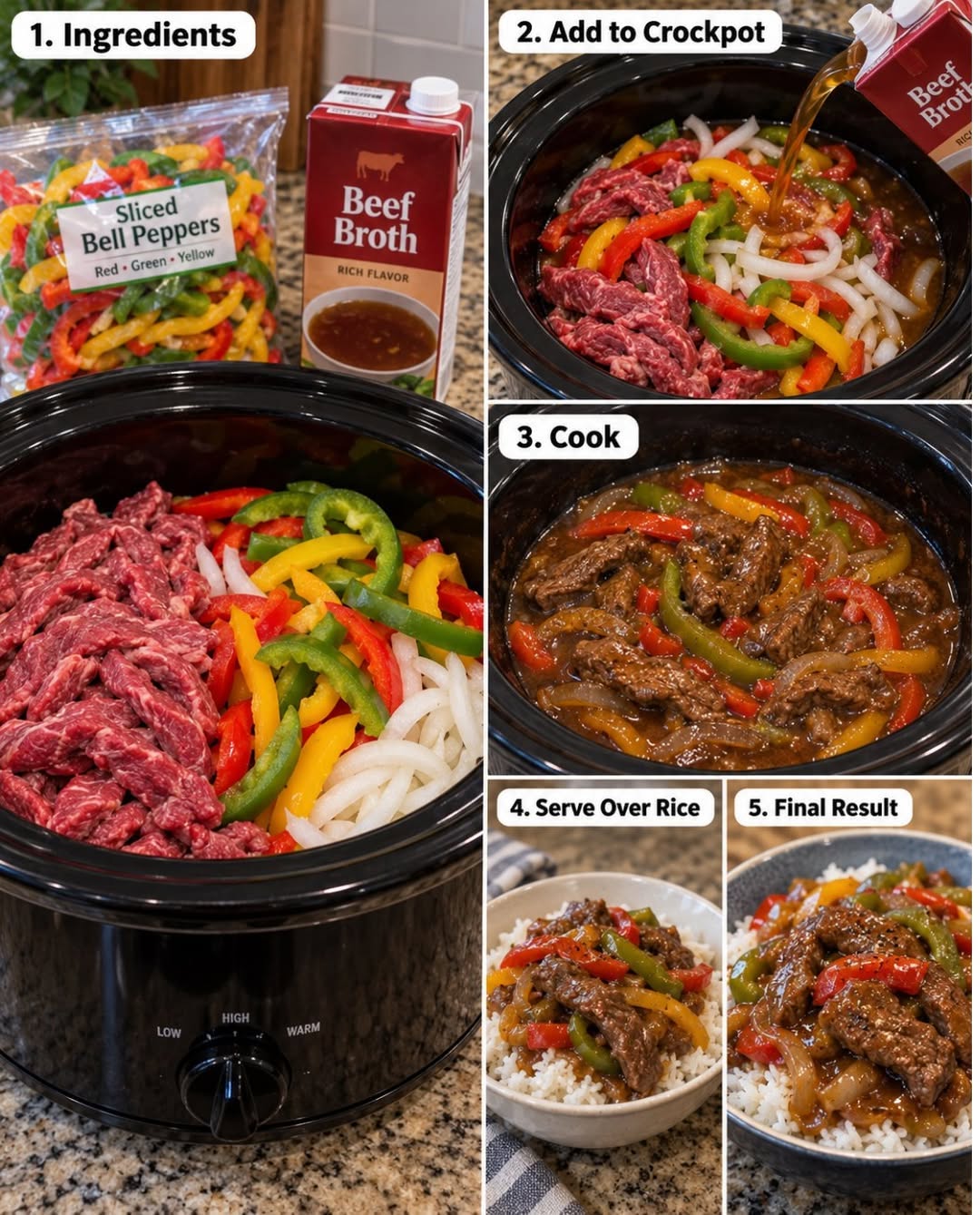 Easy Crockpot Pepper Steak: Savory Beef Delight Over Rice