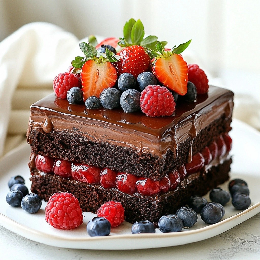 Triple Layer Chocolate Mousse Cake with Berry Glaze Delight