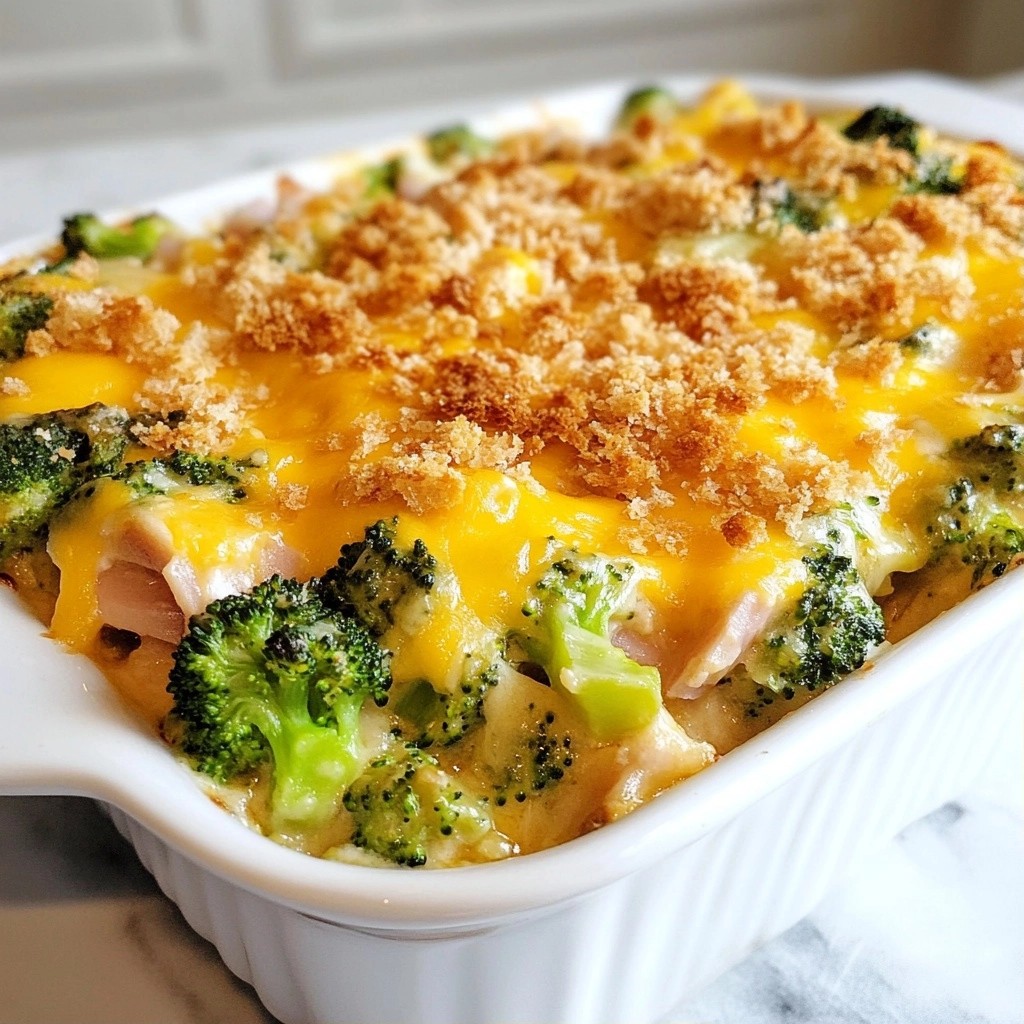 Cheesy Family Meals Turkey Ham and Broccoli Casserole
