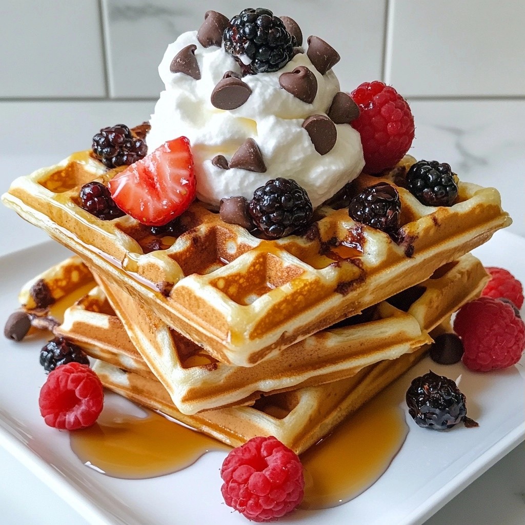 Crispy Chocolate Chip Waffle Stacks with Maple Syrup