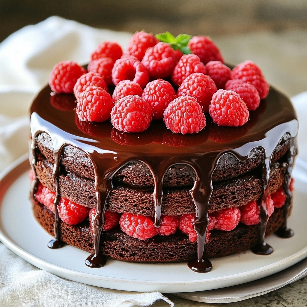 Velvety Chocolate Ganache Cake with Raspberries Delight