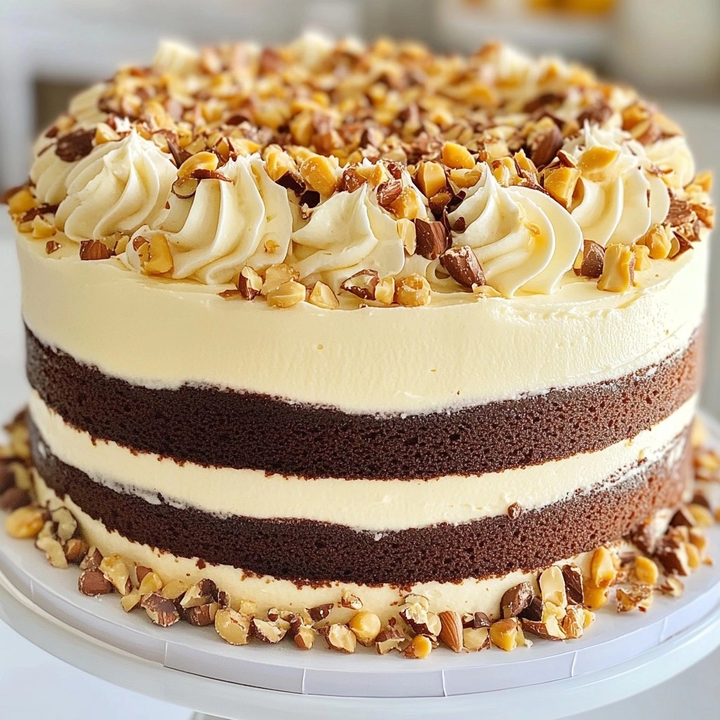 Layered Chocolate Praline Cake with Hazelnut Buttercream