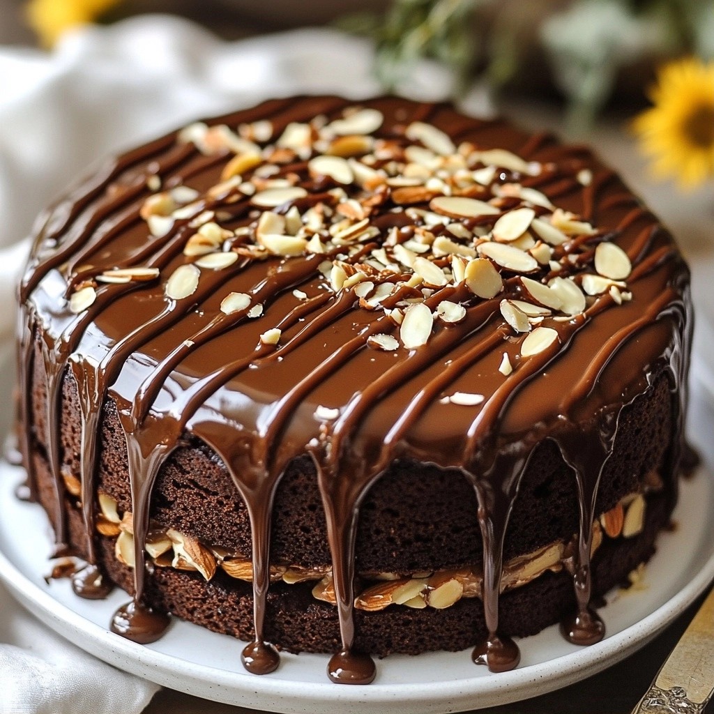 Moist Chocolate Almond Layer Cake with Honey Glaze Delight