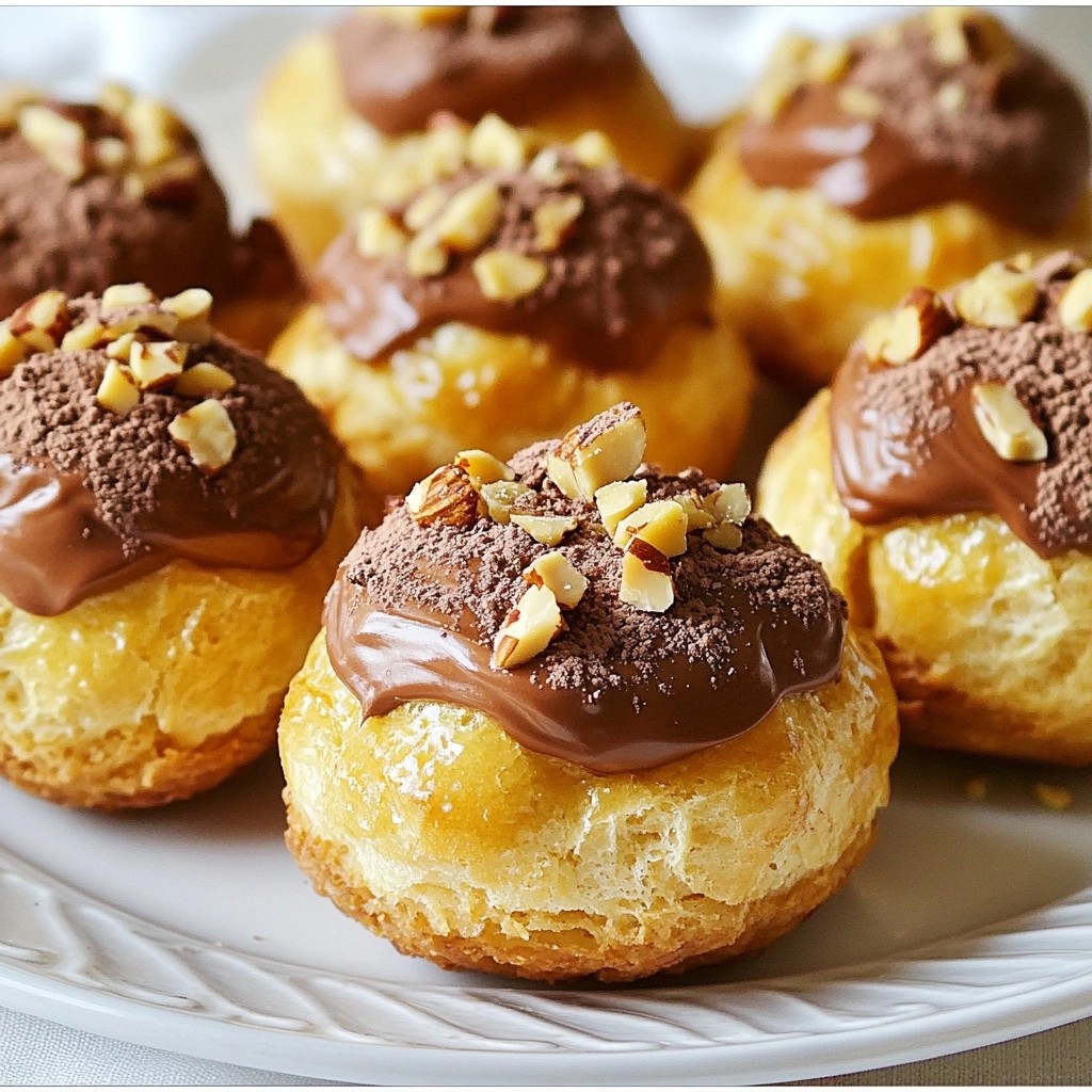 Golden Chocolate Hazelnut Cream Puffs with Crunchy Shell
