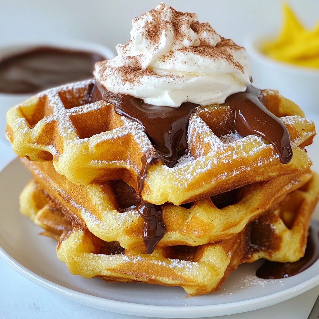 Churro Waffles with Chocolate Sauce Delightful Treat