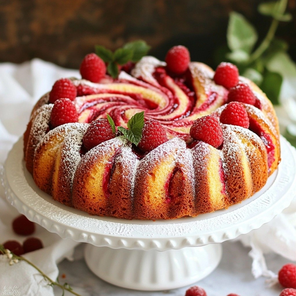 Silky Chocolate Raspberry Swirl Marble Cake Delight