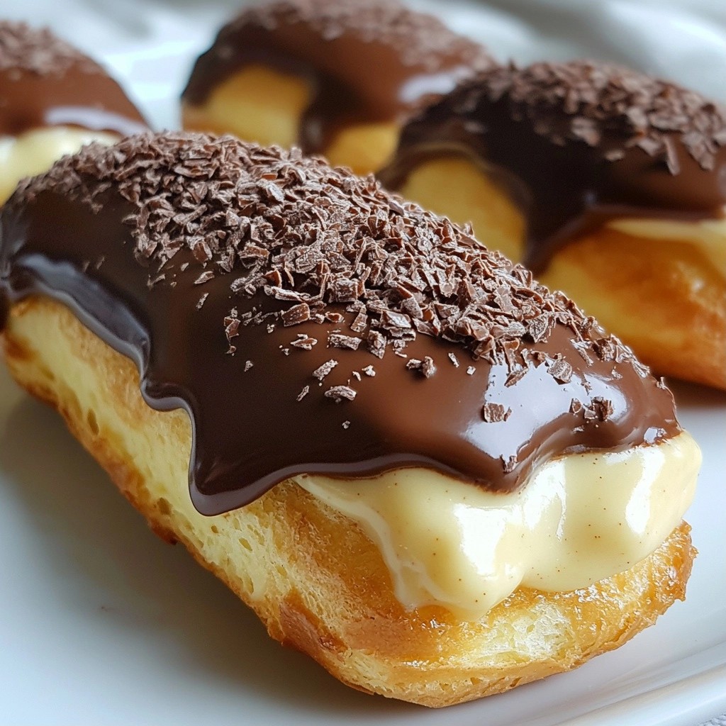 Chocolate Custard Filled Eclairs with Coffee Icing Delight