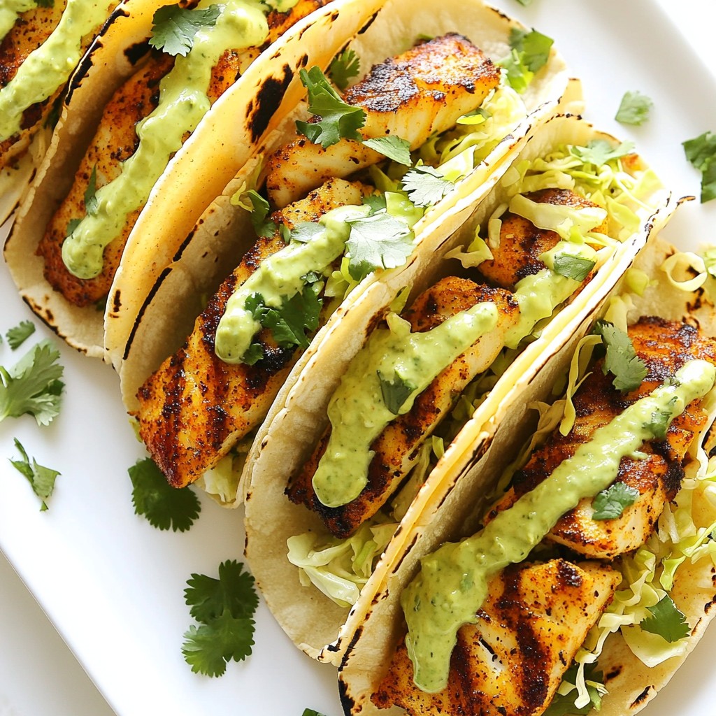 Blackened Fish Tacos with Avocado Crema Delight