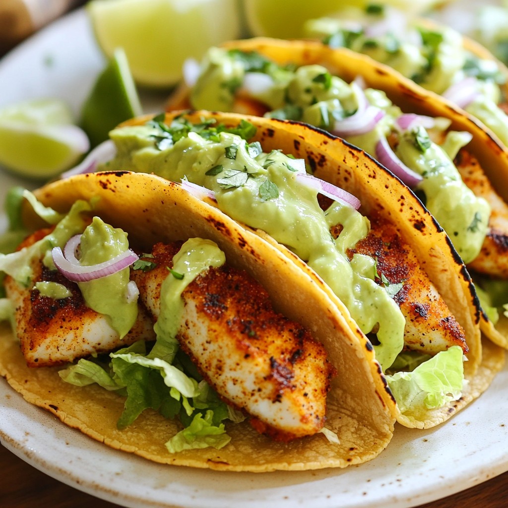 Blackened Fish Tacos with Avocado Crema Delight